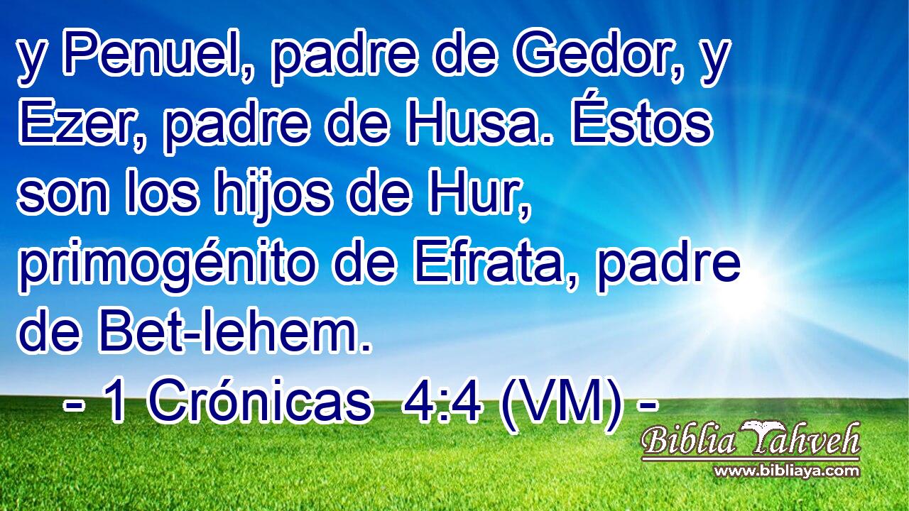  y Penuel, padre de Gedor, y Ezer, padre de Husa. Éstos son los hijos de Hur, primogénito de Efrata, padre de Bet-lehem. 