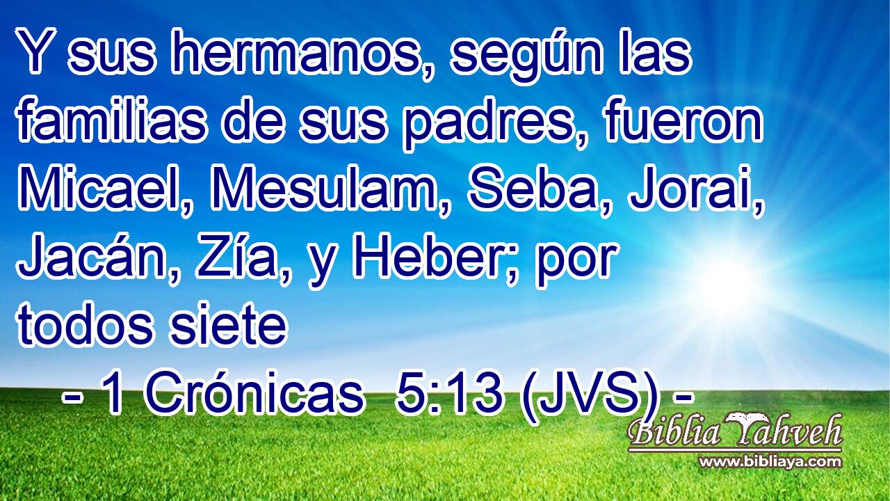Y sus hermanos, según las familias de sus padres, fueron Micael, Mesulam, Seba, Jorai, Jacán, Zía, y Heber; por todos siete