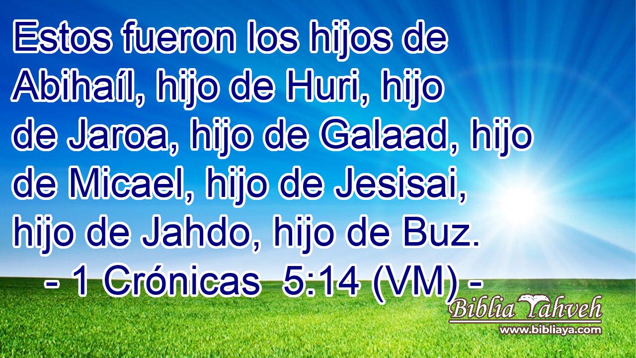 Estos fueron los hijos de Abihaíl, hijo de Huri, hijo de Jaroa, hijo de Galaad, hijo de Micael, hijo de Jesisai, hijo de Jahdo, hijo de Buz. 