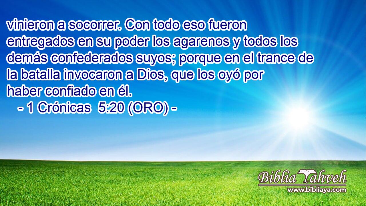 vinieron a socorrer. Con todo eso fueron entregados en su poder los agarenos y todos los demás confederados suyos; porque en el trance de la batalla invocaron a Dios, que los oyó por haber confiado en él. 