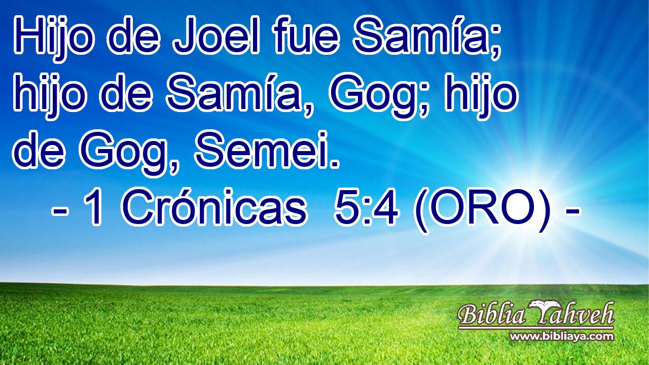  Hijo de Joel fue Samía; hijo de Samía, Gog; hijo de Gog, Semei. 