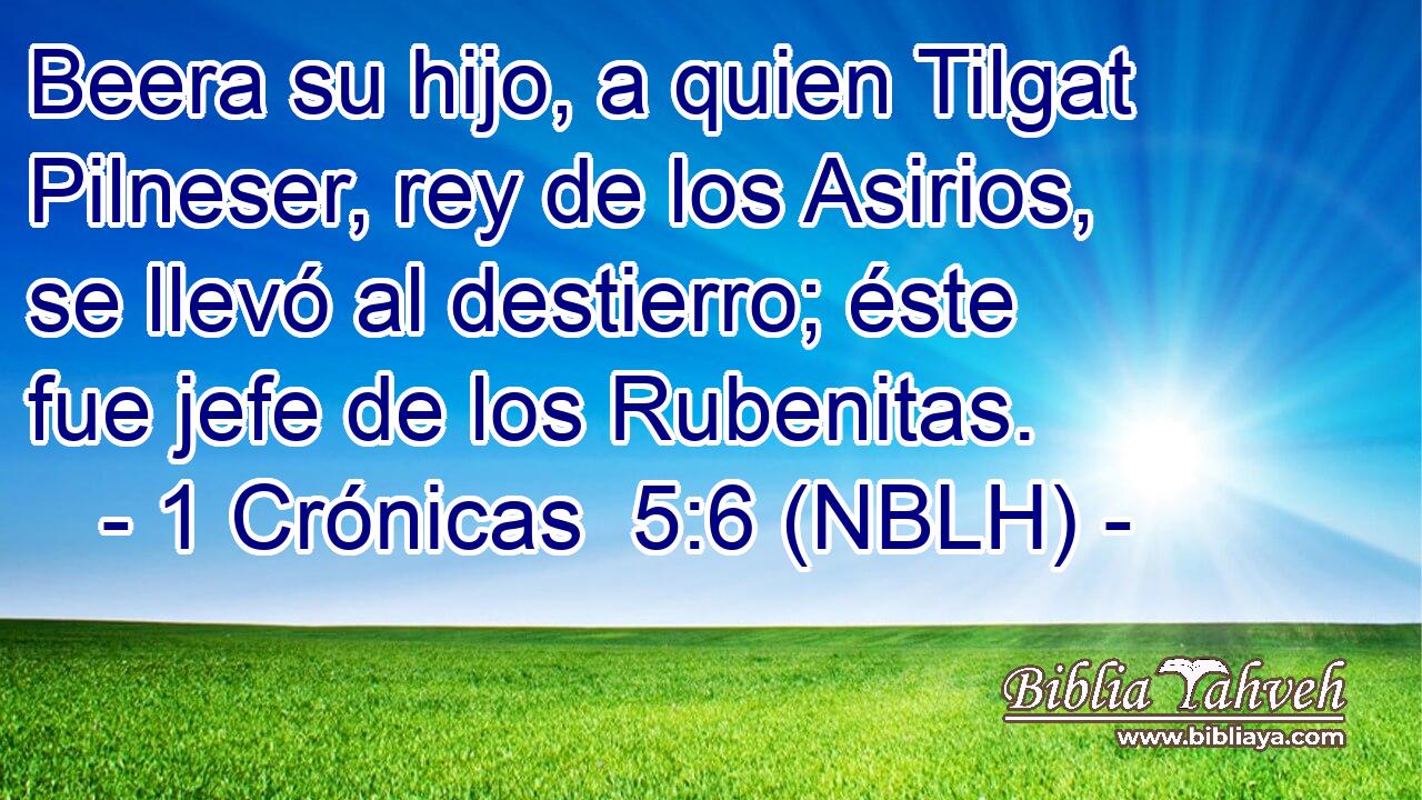  Beera su hijo, a quien Tilgat Pilneser, rey de los Asirios, se llevó al destierro; éste fue jefe de los Rubenitas. 