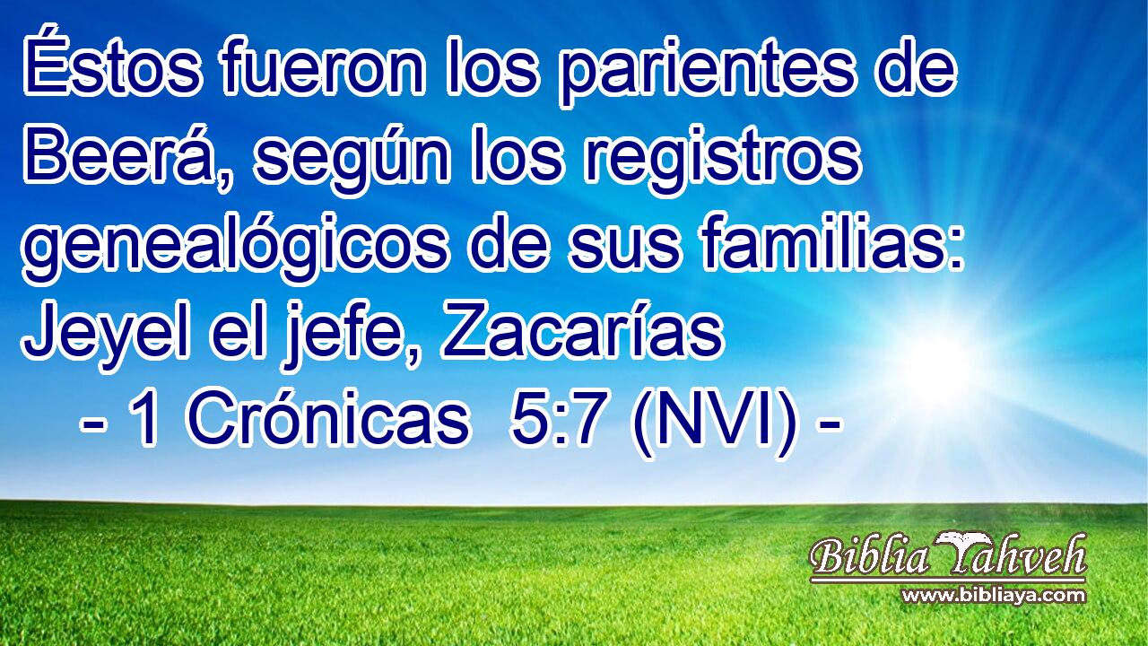  Éstos fueron los parientes de Beerá, según los registros genealógicos de sus familias: Jeyel el jefe, Zacarías 