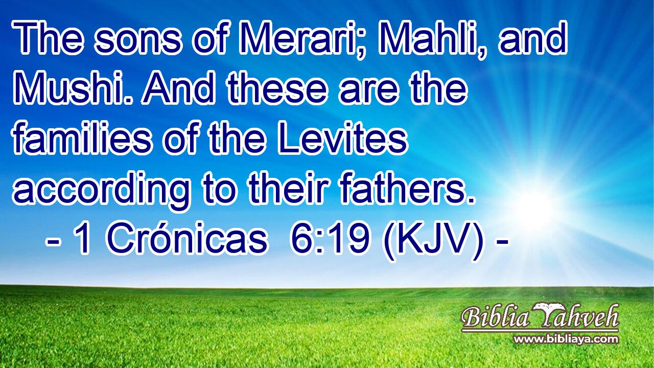 The sons of Merari; Mahli, and Mushi. And these are the families of the Levites according to their fathers.