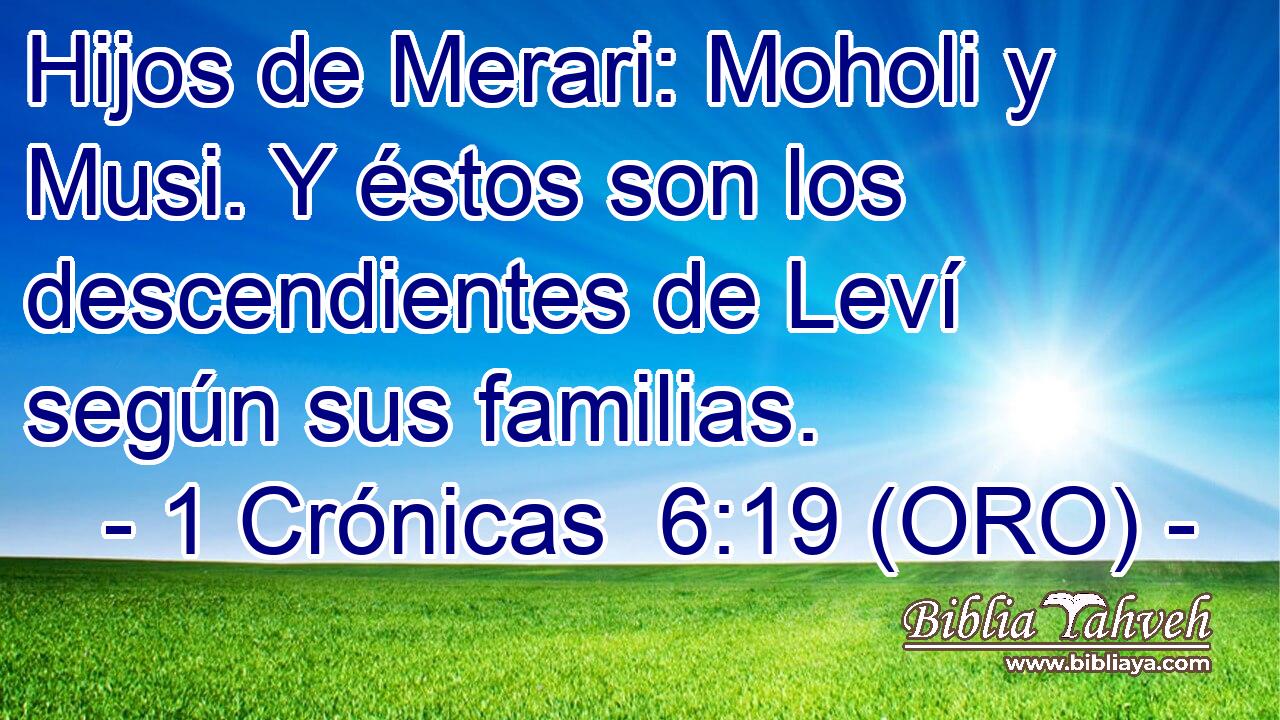  Hijos de Merari: Moholi y Musi. Y éstos son los descendientes de Leví según sus familias. 