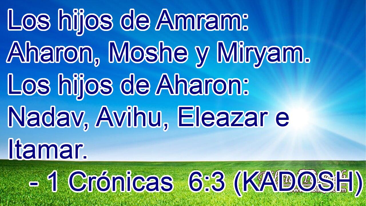  Los hijos de Amram: Aharon, Moshe y Miryam. Los hijos de Aharon: Nadav, Avihu, Eleazar e Itamar. 