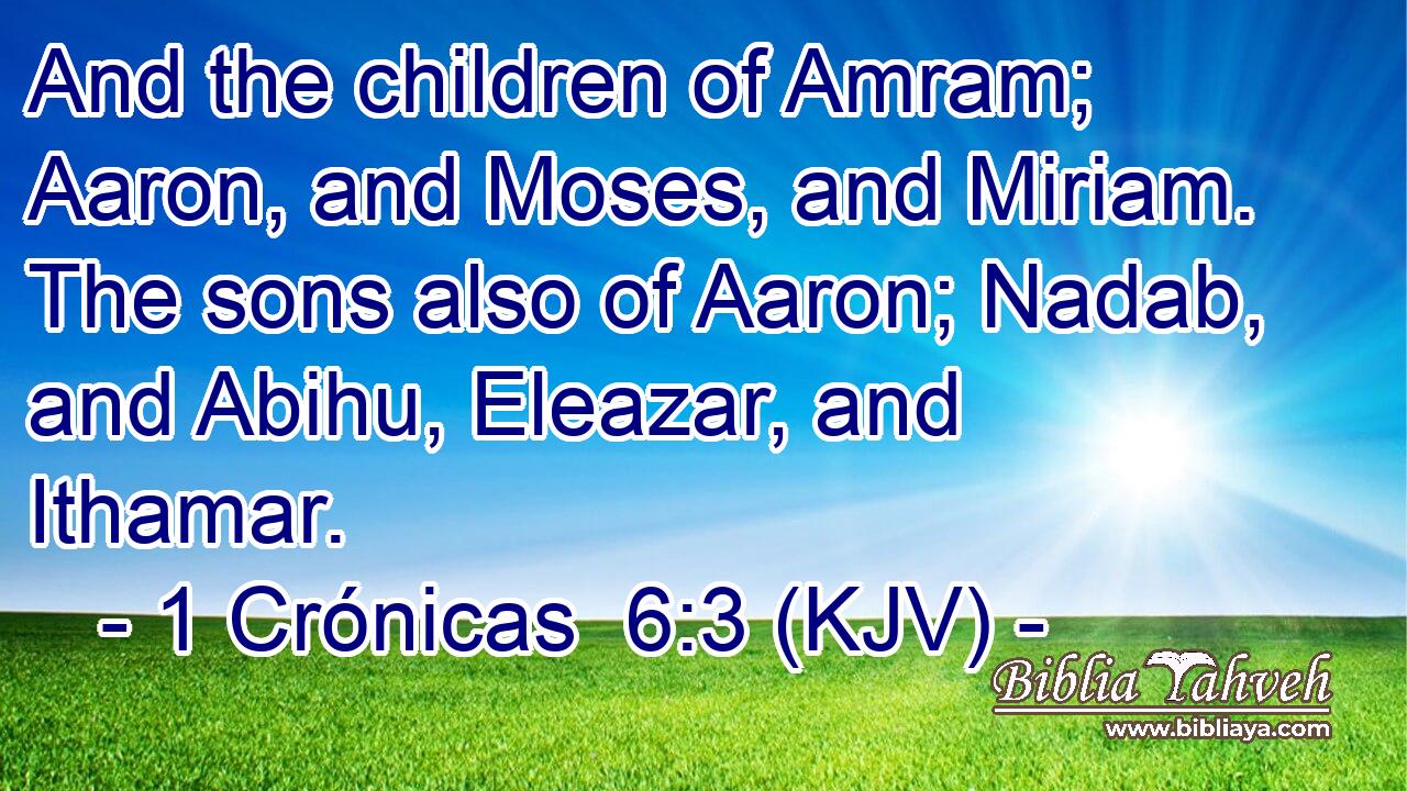 And the children of Amram; Aaron, and Moses, and Miriam. The sons also of Aaron; Nadab, and Abihu, Eleazar, and Ithamar.