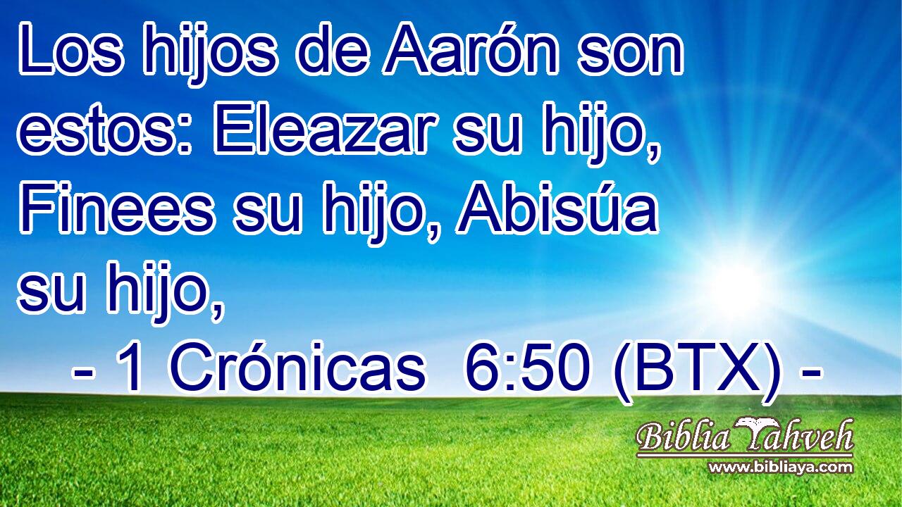 Los hijos de Aarón son estos: Eleazar su hijo, Finees su hijo, Abisúa su hijo,