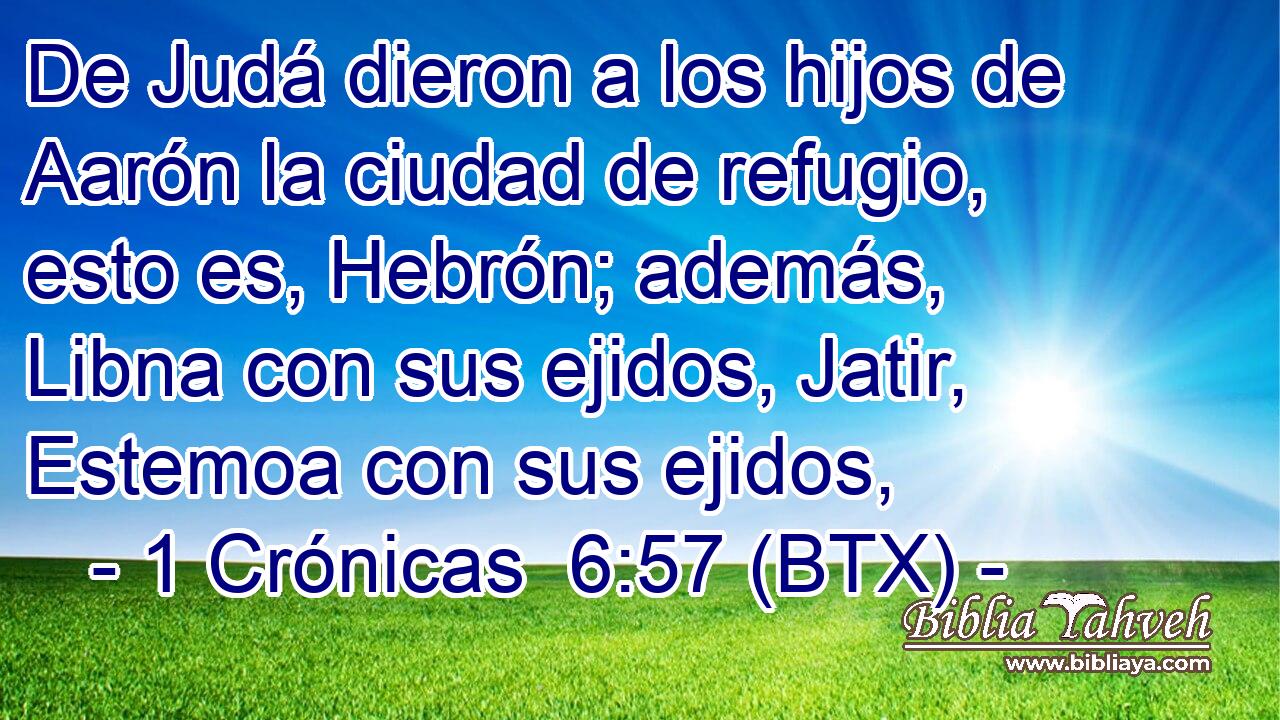 De Judá dieron a los hijos de Aarón la ciudad de refugio, esto es, Hebrón; además, Libna con sus ejidos, Jatir, Estemoa con sus ejidos,