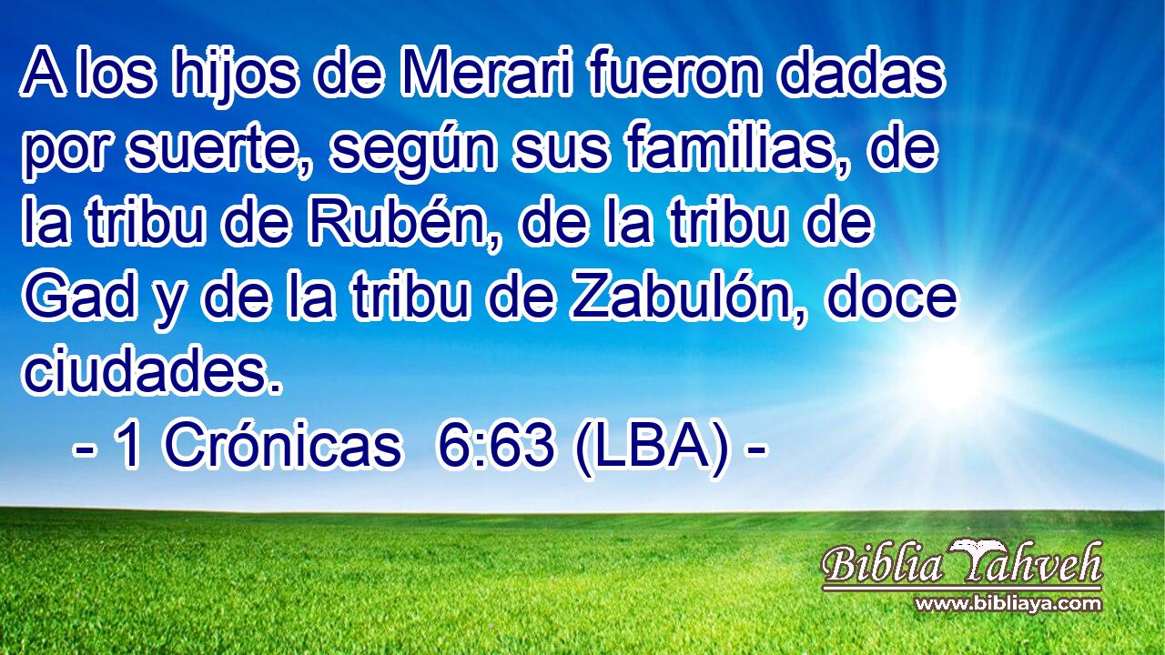 A los hijos de Merari fueron dadas por suerte, según sus familias, de la tribu de Rubén, de la tribu de Gad y de la tribu de Zabulón, doce ciudades.