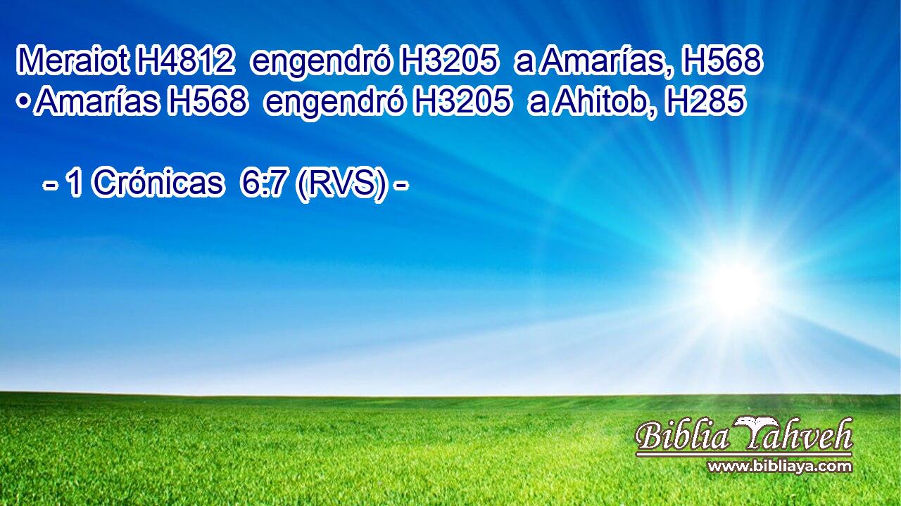 Meraiot H4812  engendró H3205  a Amarías, H568  • Amarías H568  engendró H3205  a Ahitob, H285  