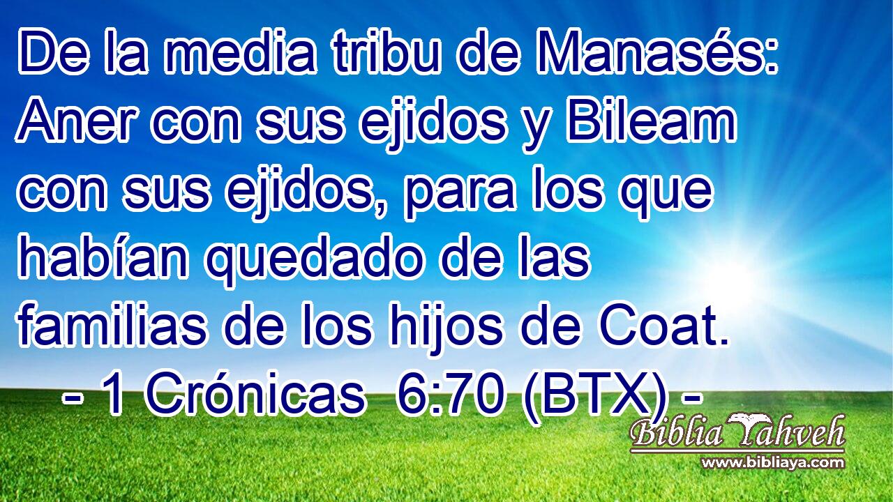 De la media tribu de Manasés: Aner con sus ejidos y Bileam con sus ejidos, para los que habían quedado de las familias de los hijos de Coat.