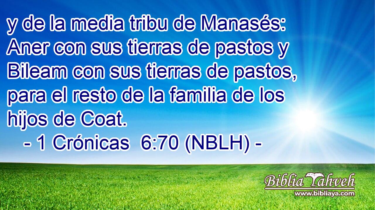  y de la media tribu de Manasés: Aner con sus tierras de pastos y Bileam con sus tierras de pastos, para el resto de la familia de los hijos de Coat. 