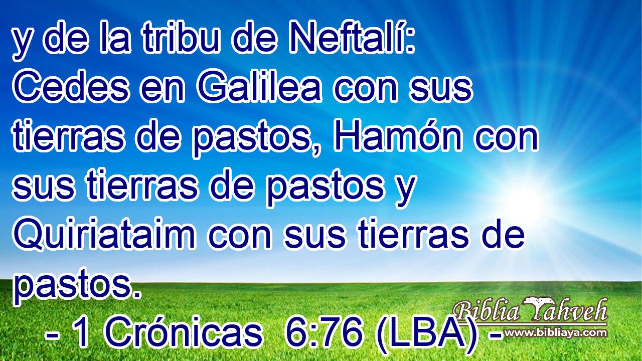 y de la tribu de Neftalí: Cedes en Galilea con sus tierras de pastos, Hamón con sus tierras de pastos y Quiriataim con sus tierras de pastos.