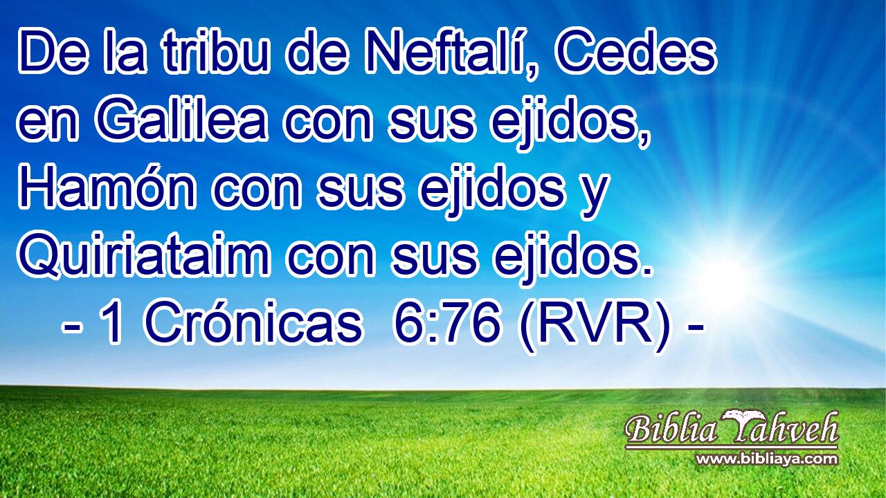 De la tribu de Neftalí, Cedes en Galilea con sus ejidos, Hamón con sus ejidos y Quiriataim con sus ejidos.
