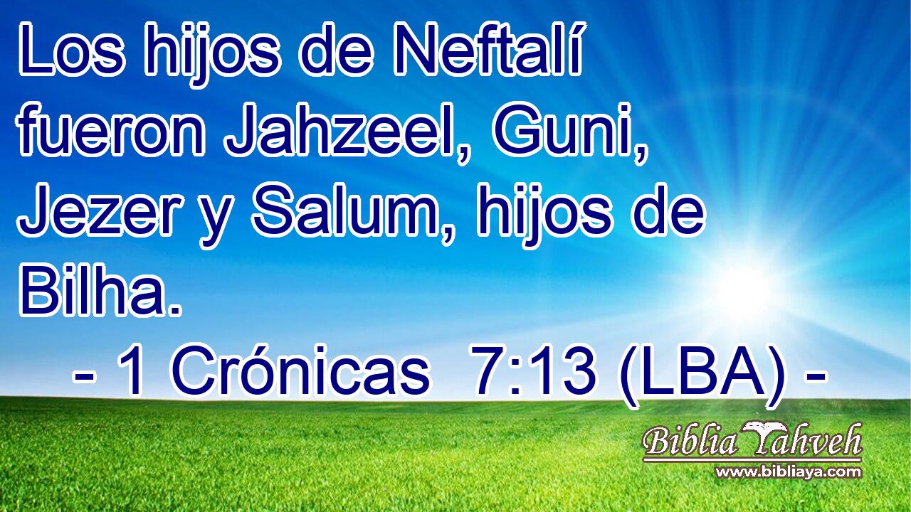 Los hijos de Neftalí fueron Jahzeel, Guni, Jezer y Salum, hijos de Bilha.