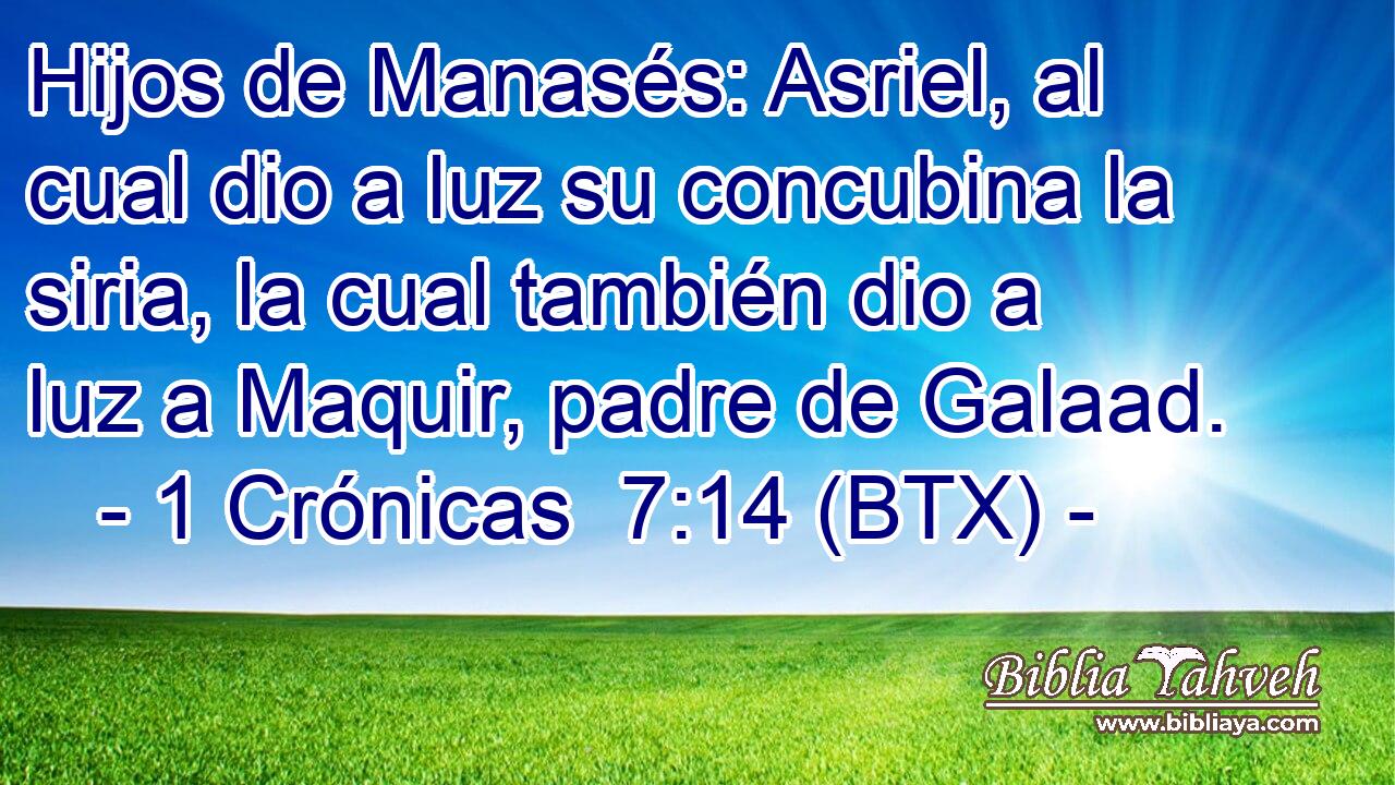 Hijos de Manasés: Asriel, al cual dio a luz su concubina la siria, la cual también dio a luz a Maquir, padre de Galaad.
