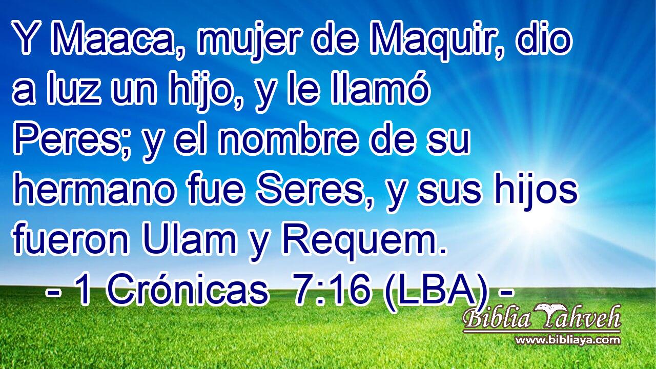 Y Maaca, mujer de Maquir, dio a luz un hijo, y le llamó Peres; y el nombre de su hermano fue Seres, y sus hijos fueron Ulam y Requem.