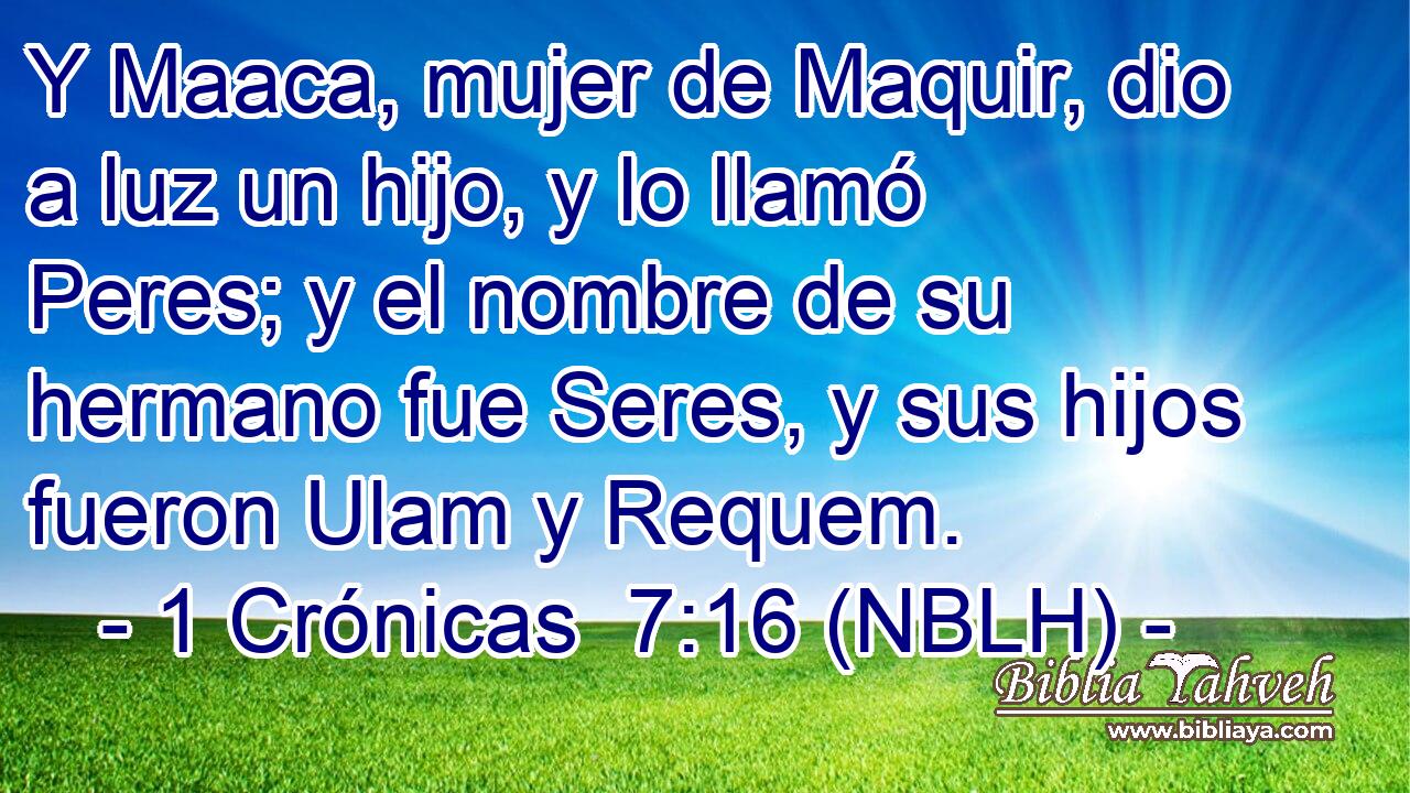  Y Maaca, mujer de Maquir, dio a luz un hijo, y lo llamó Peres; y el nombre de su hermano fue Seres, y sus hijos fueron Ulam y Requem. 