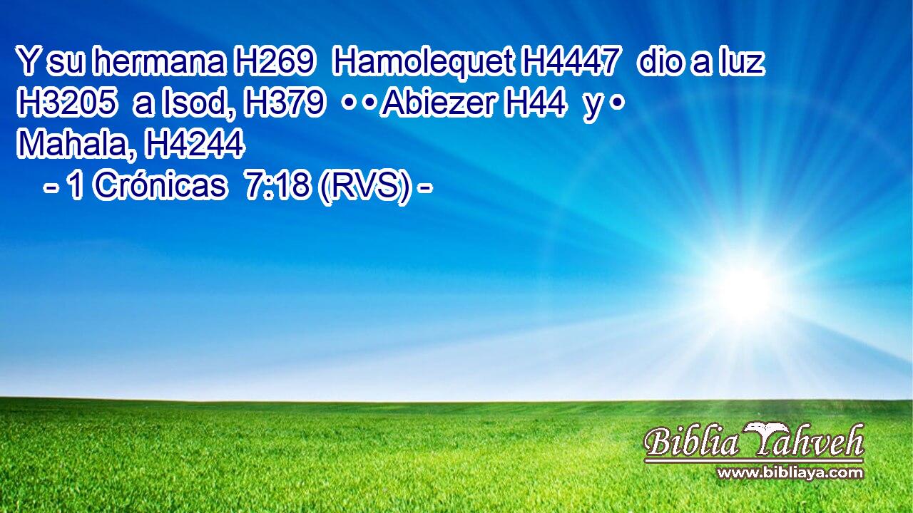 Y su hermana H269  Hamolequet H4447  dio a luz H3205  a Isod, H379  • • Abiezer H44  y • Mahala, H4244  