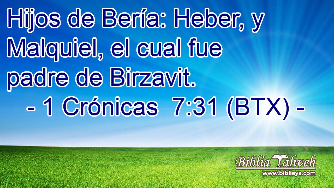 Hijos de Bería: Heber, y Malquiel, el cual fue padre de Birzavit.