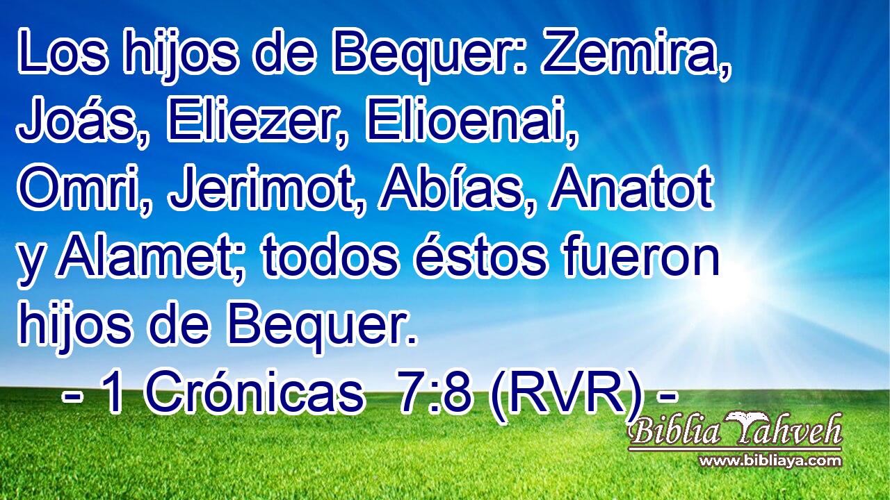 Los hijos de Bequer: Zemira, Joás, Eliezer, Elioenai, Omri, Jerimot, Abías, Anatot y Alamet; todos éstos fueron hijos de Bequer.