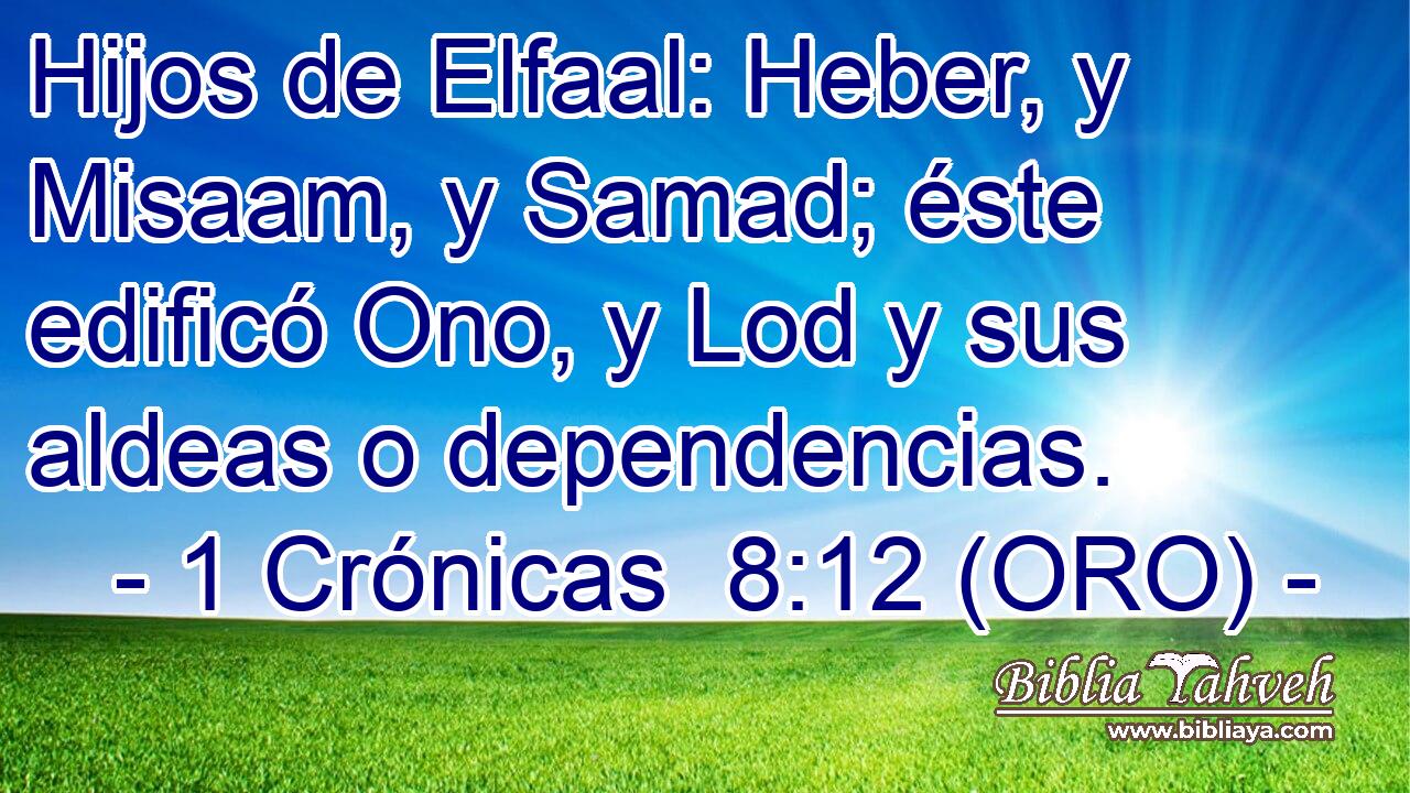  Hijos de Elfaal: Heber, y Misaam, y Samad; éste edificó Ono, y Lod y sus aldeas o dependencias. 