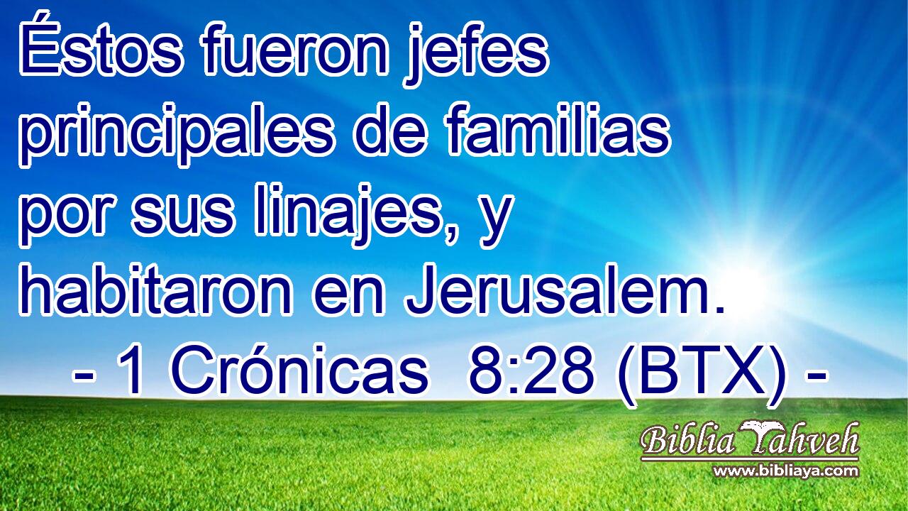Éstos fueron jefes principales de familias por sus linajes, y habitaron en Jerusalem.