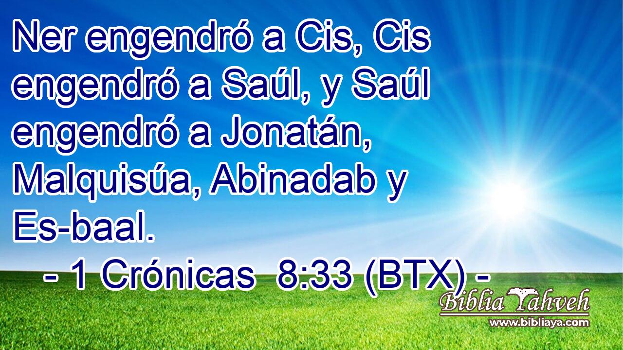 Ner engendró a Cis, Cis engendró a Saúl, y Saúl engendró a Jonatán, Malquisúa, Abinadab y Es-baal.