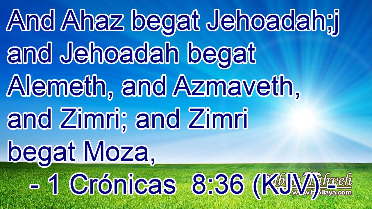 And Ahaz begat Jehoadah;j and Jehoadah begat Alemeth, and Azmaveth, and Zimri; and Zimri begat Moza,