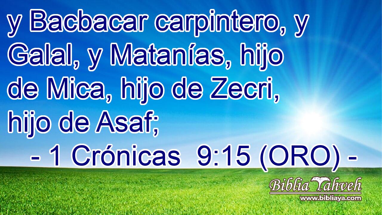  y Bacbacar carpintero, y Galal, y Matanías, hijo de Mica, hijo de Zecri, hijo de Asaf; 