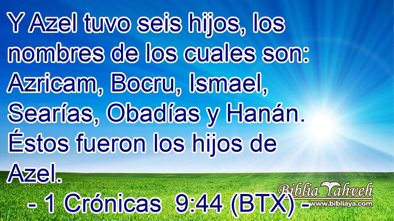 Y Azel tuvo seis hijos, los nombres de los cuales son: Azricam, Bocru, Ismael, Searías, Obadías y Hanán. Éstos fueron los hijos de Azel.