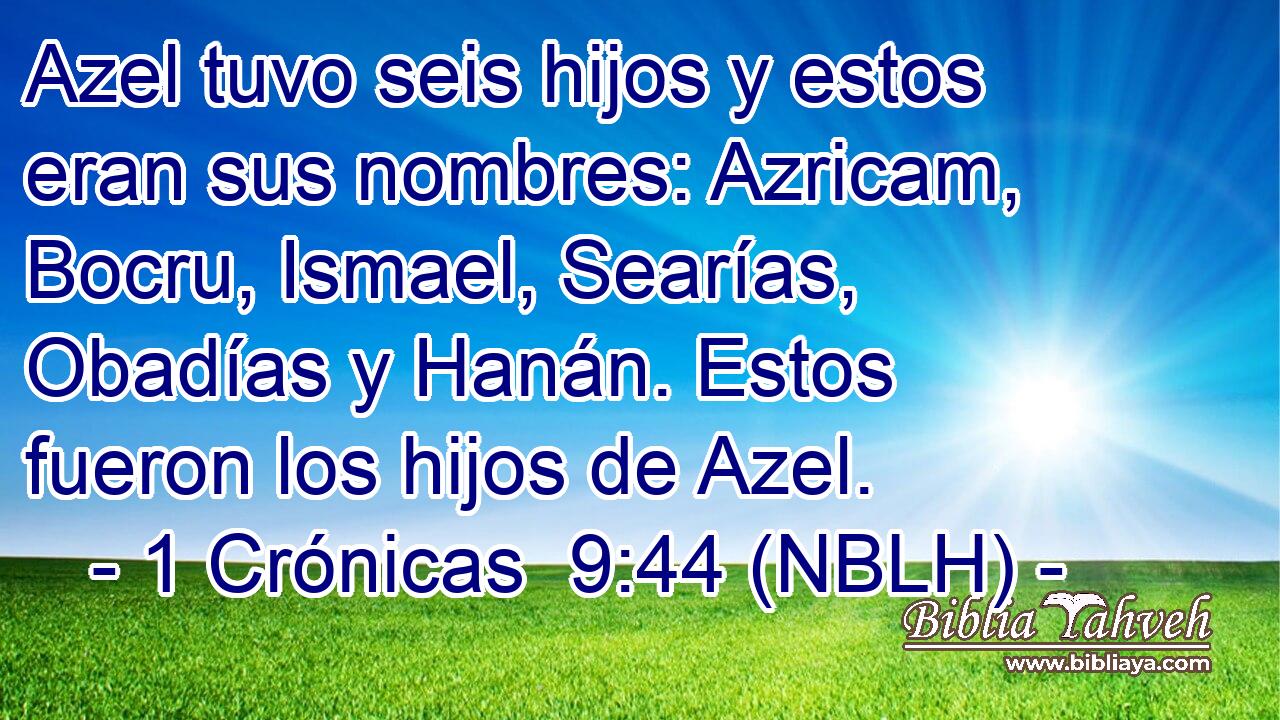  Azel tuvo seis hijos y estos eran sus nombres: Azricam, Bocru, Ismael, Searías, Obadías y Hanán. Estos fueron los hijos de Azel. 