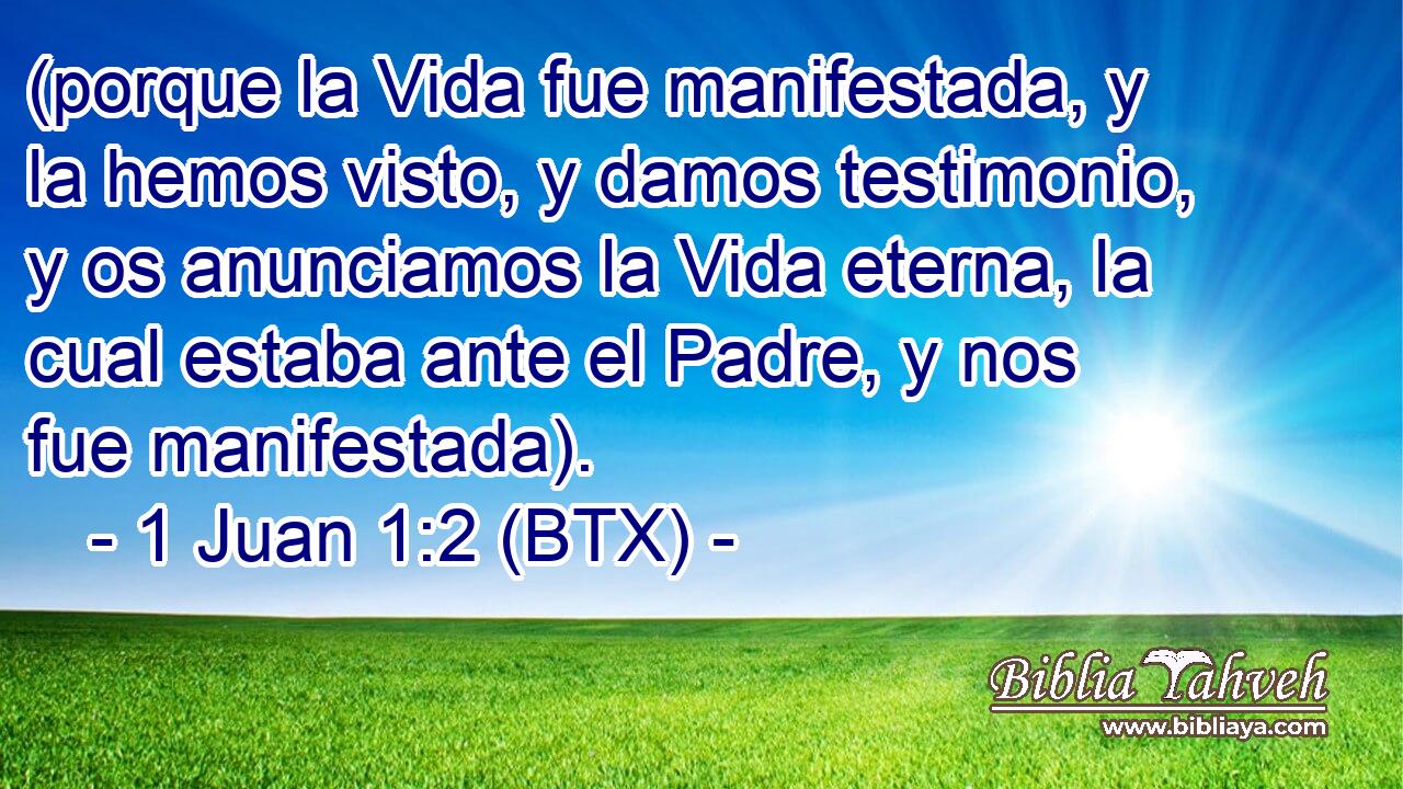 (porque la Vida fue manifestada, y la hemos visto, y damos testimonio, y os anunciamos la Vida eterna, la cual estaba ante el Padre, y nos fue manifestada).