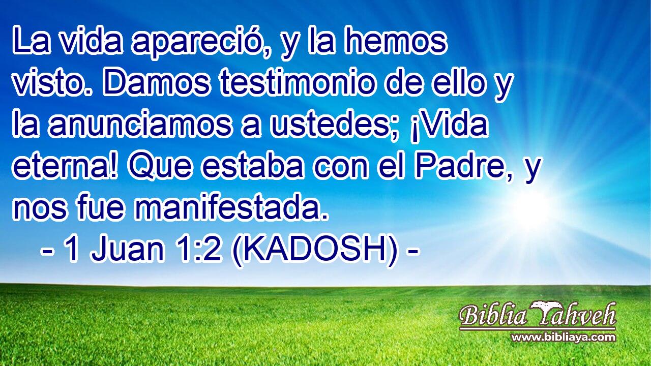  La vida apareció, y la hemos visto. Damos testimonio de ello y la anunciamos a ustedes; ¡Vida eterna! Que estaba con el Padre, y nos fue manifestada. 