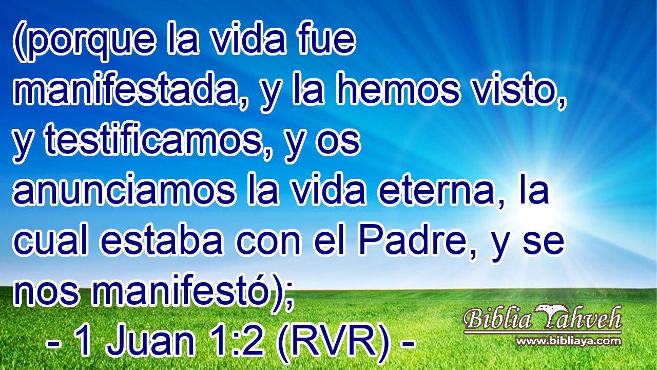 (porque la vida fue manifestada, y la hemos visto, y testificamos, y os anunciamos la vida eterna, la cual estaba con el Padre, y se nos manifestó);