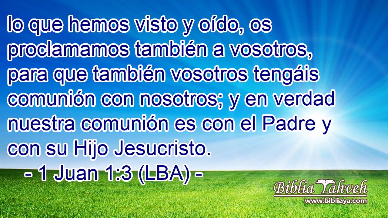 lo que hemos visto y oído, os proclamamos también a vosotros, para que también vosotros tengáis comunión con nosotros; y en verdad nuestra comunión es con el Padre y con su Hijo Jesucristo.