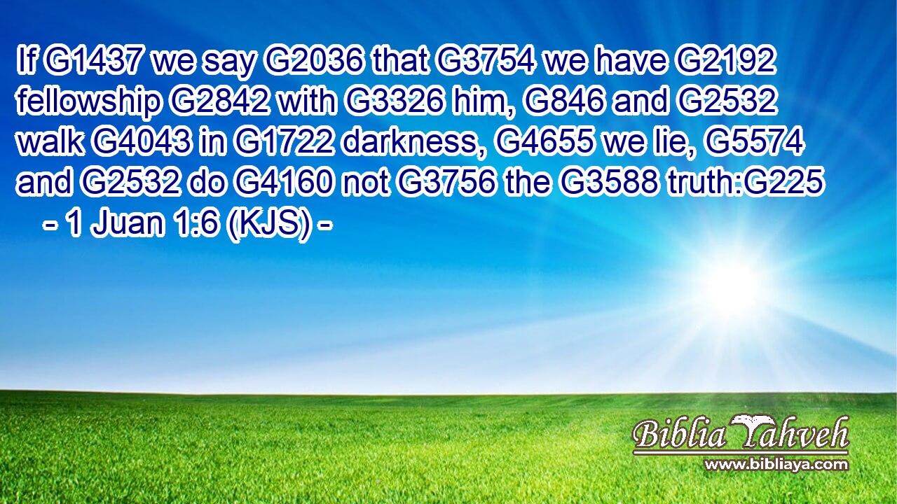 If G1437 we say G2036 that G3754 we have G2192 fellowship G2842 with G3326 him, G846 and G2532 walk G4043 in G1722 darkness, G4655 we lie, G5574 and G2532 do G4160 not G3756 the G3588 truth:G225