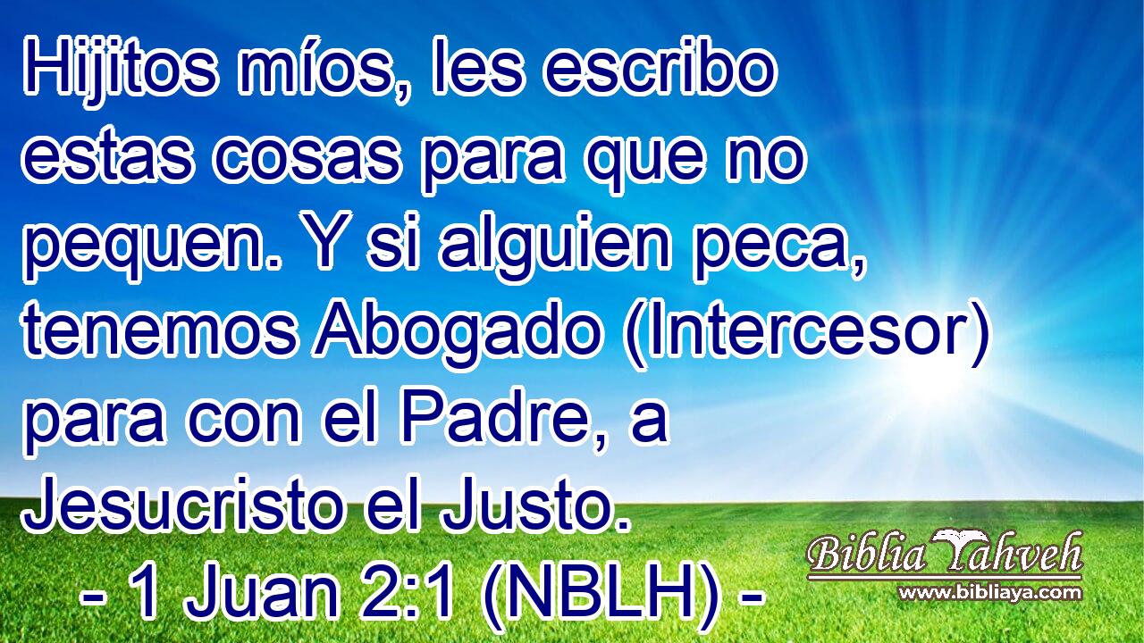  Hijitos míos, les escribo estas cosas para que no pequen. Y si alguien peca, tenemos Abogado (Intercesor) para con el Padre, a Jesucristo el Justo. 