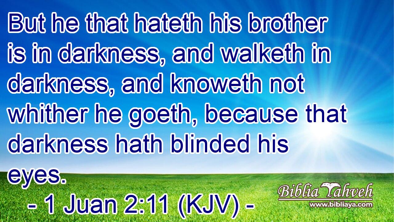 But he that hateth his brother is in darkness, and walketh in darkness, and knoweth not whither he goeth, because that darkness hath blinded his eyes.