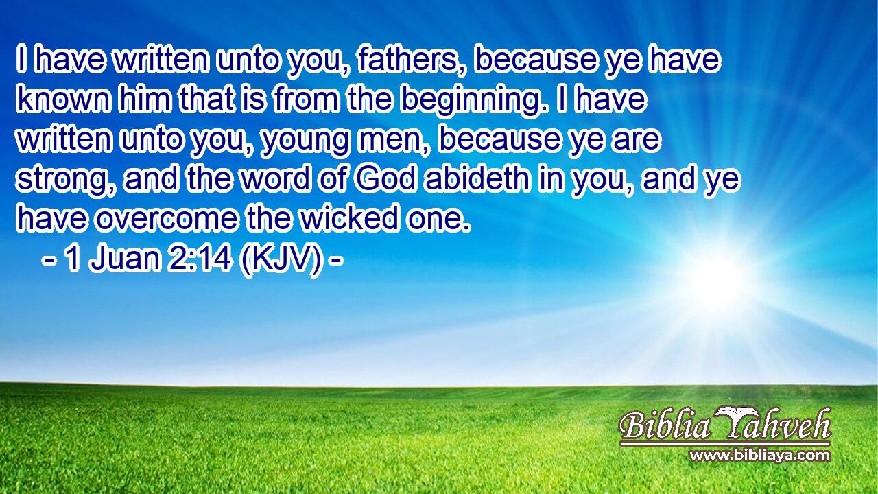 I have written unto you, fathers, because ye have known him that is from the beginning. I have written unto you, young men, because ye are strong, and the word of God abideth in you, and ye have overcome the wicked one.