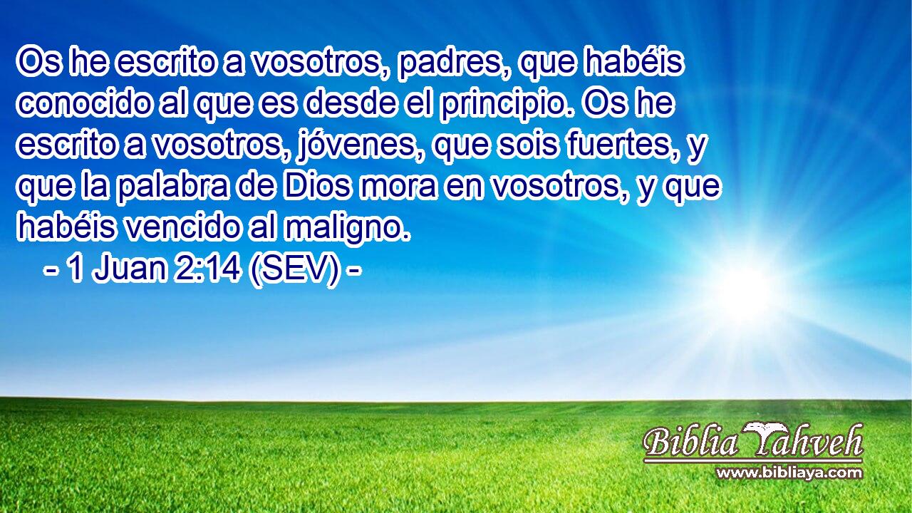 Os he escrito a vosotros, padres, que habéis conocido al que es desde el principio. Os he escrito a vosotros, jóvenes, que sois fuertes, y que la palabra de Dios mora en vosotros, y que habéis vencido al maligno.