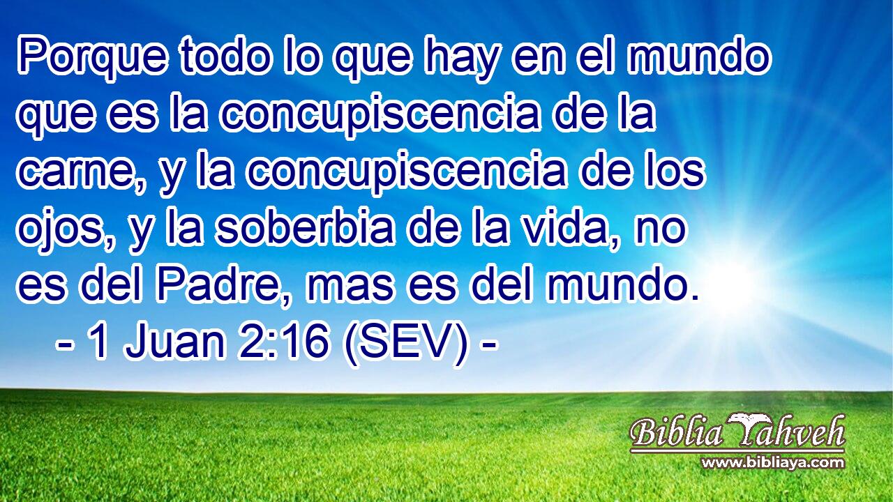 Porque todo lo que hay en el mundo que es la concupiscencia de la carne, y la concupiscencia de los ojos, y la soberbia de la vida, no es del Padre, mas es del mundo.