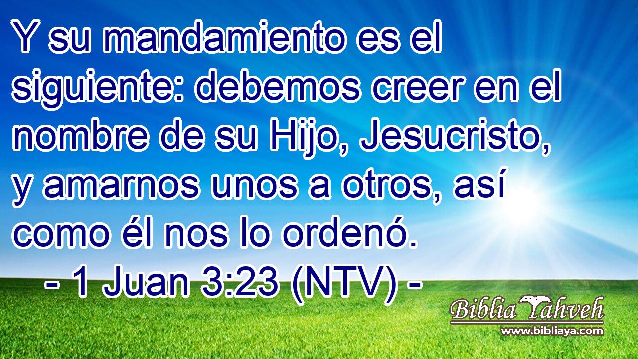 Y su mandamiento es el siguiente: debemos creer en el nombre de su Hijo, Jesucristo, y amarnos unos a otros, así como él nos lo ordenó.