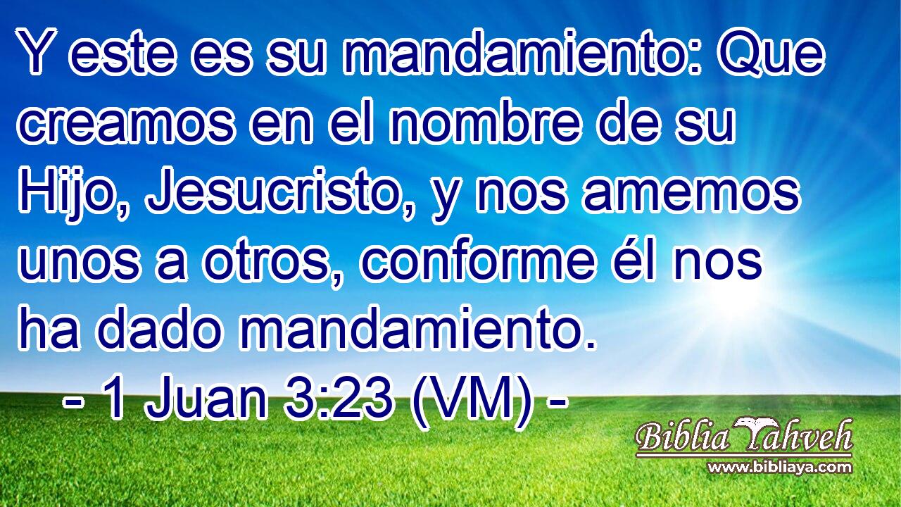  Y este es su mandamiento: Que creamos en el nombre de su Hijo, Jesucristo, y nos amemos unos a otros, conforme él nos ha dado mandamiento. 