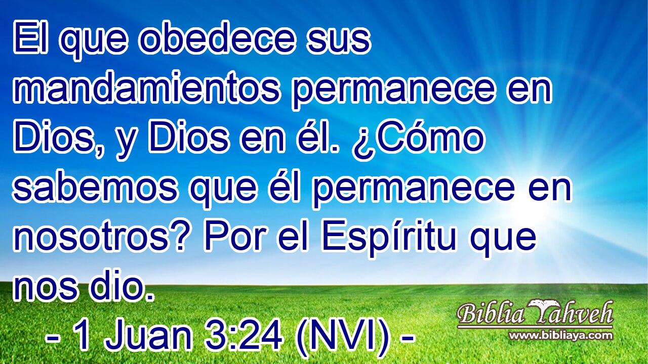  El que obedece sus mandamientos permanece en Dios, y Dios en él. ¿Cómo sabemos que él permanece en nosotros? Por el Espíritu que nos dio. 