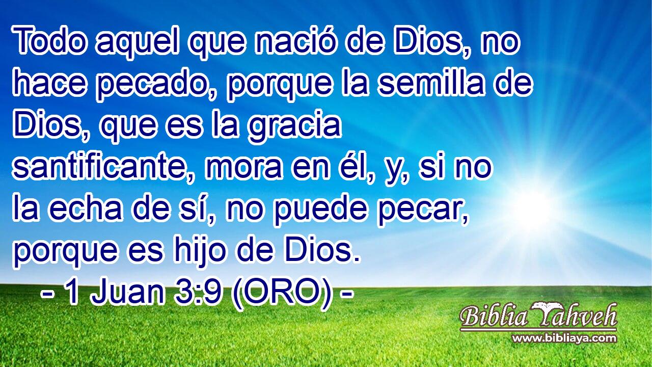  Todo aquel que nació de Dios, no hace pecado, porque la semilla de Dios, que es la gracia santificante, mora en él, y, si no la echa de sí, no puede pecar, porque es hijo de Dios. 