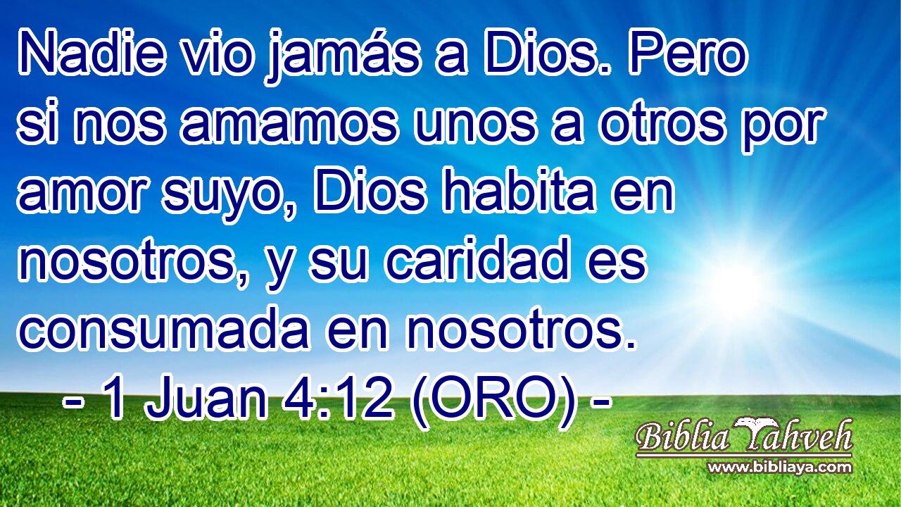 Nadie vio jamás a Dios. Pero si nos amamos unos a otros por amor suyo, Dios habita en nosotros, y su caridad es consumada en nosotros. 