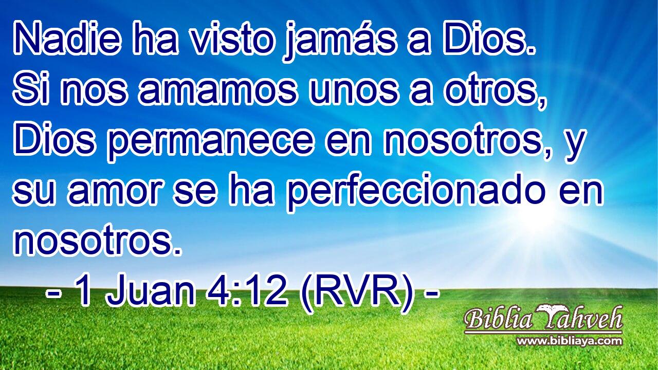 Nadie ha visto jamás a Dios. Si nos amamos unos a otros, Dios permanece en nosotros, y su amor se ha perfeccionado en nosotros.