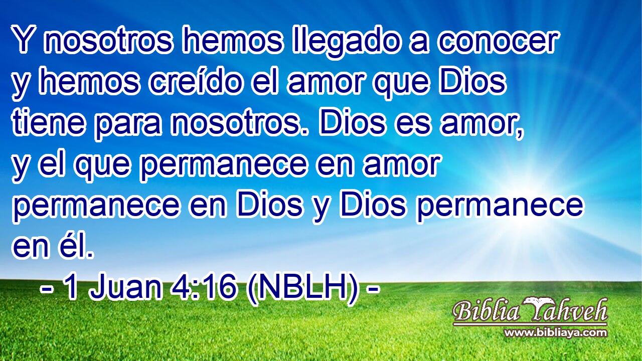  Y nosotros hemos llegado a conocer y hemos creído el amor que Dios tiene para nosotros. Dios es amor, y el que permanece en amor permanece en Dios y Dios permanece en él. 